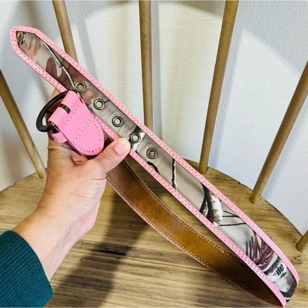 Girl’s Camo/Pink Trimmed Genuine Bonded Leather Belt in Size Medium